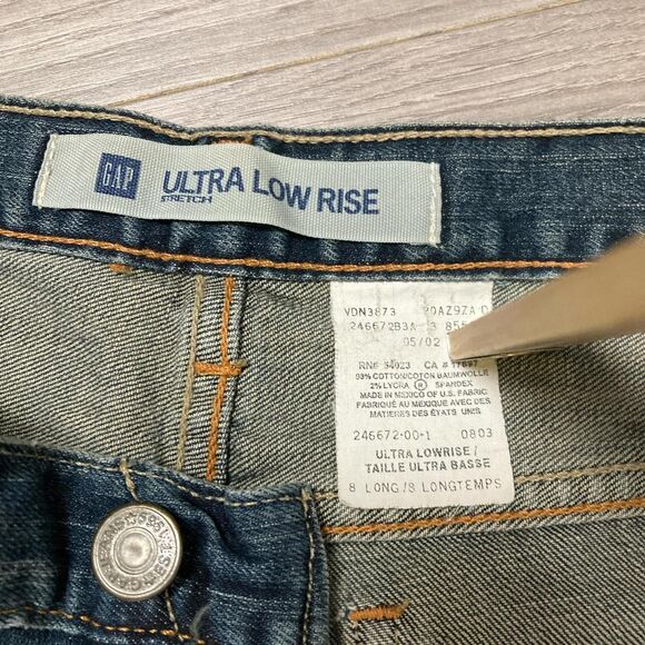 Vintage Y2K Gap Ultra Low Rise Bootcut Flare Distressed Jeans Size 8 Long - Picture 6 of 7